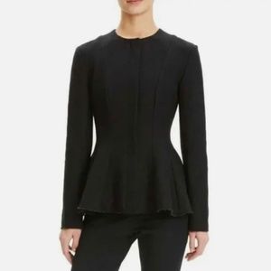 Theory Movement Peplum Zip Up Black Canvas Tweed Modern Stretch Jacket Size 6